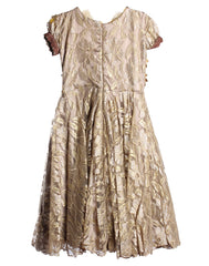 Beige, Golden Laced Girl's Dress