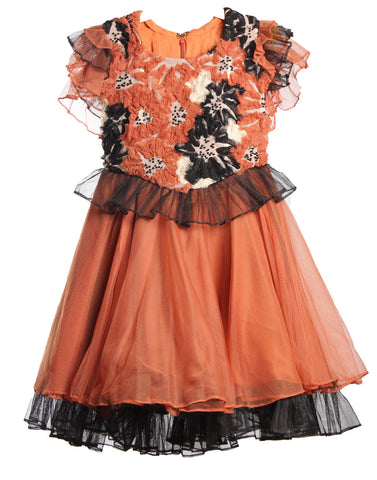 Orange Floral Laced Girl's Dress