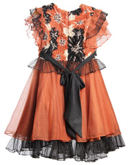 Orange Floral Laced Girl's Dress