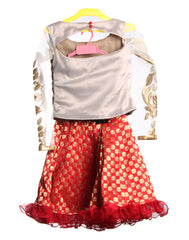 White And Red Brocade Girl's Dress