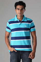 Navy & White Stripes On Blue Atoll Polo