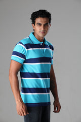 Navy & White Stripes On Blue Atoll Polo