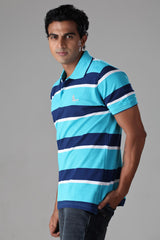 Navy & White Stripes On Blue Atoll Polo