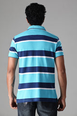 Navy & White Stripes On Blue Atoll Polo