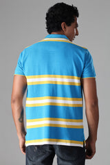 Yellow & White Wide Stripes On Vivid Blue Polo