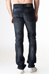 Dark Wash Straight Leg Back Pocket Embroidery Damaged Denim