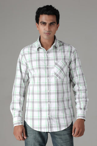 Slim Fit Light Green ,Grey & White Check Shirt