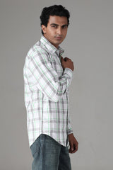 Slim Fit Light Green ,Grey & White Check Shirt