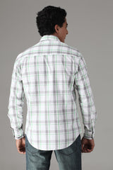 Slim Fit Light Green ,Grey & White Check Shirt