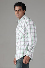 Slim Fit Light Green ,Grey & White Check Shirt