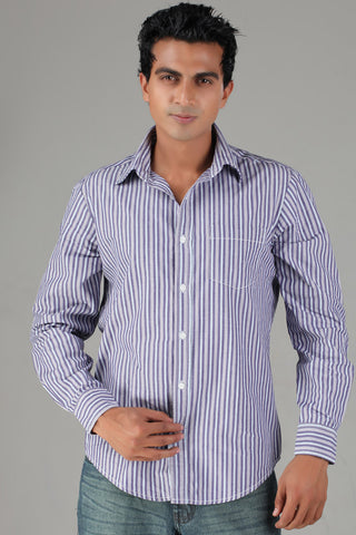 Slim Fit Violet,Grey & Blue Strip Shirt