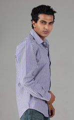 Slim Fit Violet,Grey & Blue Strip Shirt