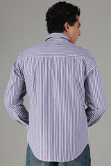 Slim Fit Violet,Grey & Blue Strip Shirt