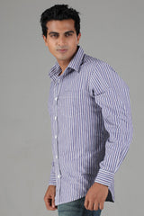 Slim Fit Violet,Grey & Blue Strip Shirt