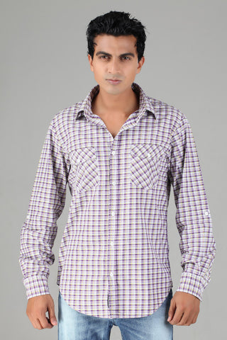 Slim Fit Purple & Light Green Check Shirt