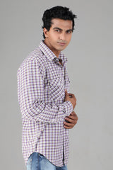 Slim Fit Purple & Light Green Check Shirt