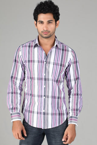 Slim Fit Purple & White Striped Shirt