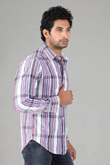 Slim Fit Purple & White Striped Shirt