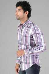 Slim Fit Purple & White Striped Shirt