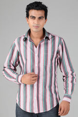 Slim Fit Red,Green & Grey Striped Shirt