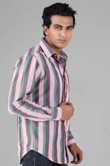 Slim Fit Red,Green & Grey Striped Shirt