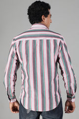 Slim Fit Red,Green & Grey Striped Shirt