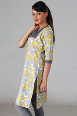 Yellow,Grey Printed kurta.