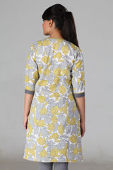 Yellow,Grey Printed kurta.