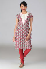 Red and Off White Kurta