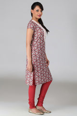 Red and Off White Kurta