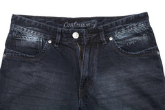 Dark Wash Straight Leg Back Pocket Embroidery Damaged Denim