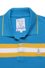 Yellow & White Stripes On Vivid Blue Polo