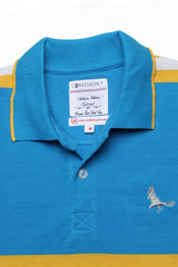 Yellow & White Wide Stripes On Vivid Blue Polo