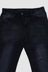 Dark Wash Straight Leg Back Pocket Print Damaged Denim