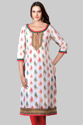 Half White Mango Motif Kurta With Golden Lace