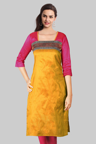 Golden Yellow And Pink Kurta