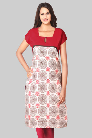 Brick Red And Brown Printed Kurta