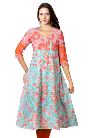 Tiffany Blue Floral Printed Kurta