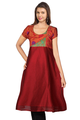 Maroon And Green Flared Kurta