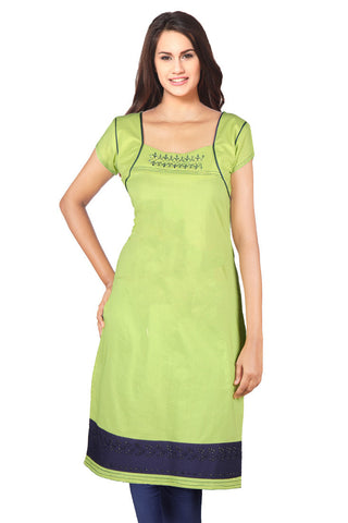 Pistachio Green And Blue Embroidery Kurta