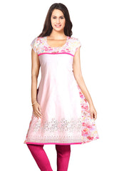 Cream And Pink Printed Kurta