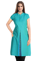 Blue High Neck Collar Kurta