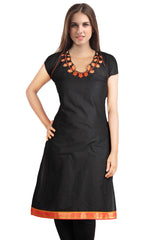 Black And Orange Embroidery Kurta