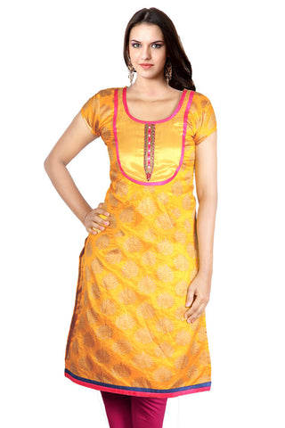 Yellow And Pink Chanderi Kurta