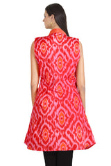 Red Printed Sleeveless Kurta