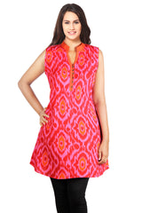 Red Printed Sleeveless Kurta