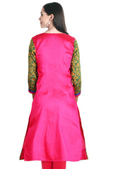 Pink With Green Sleeves Kurta