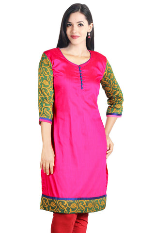 Pink With Green Sleeves Kurta