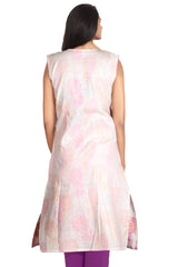 White And Pink Floral Sleeveless Kurta