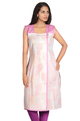 White And Pink Floral Sleeveless Kurta